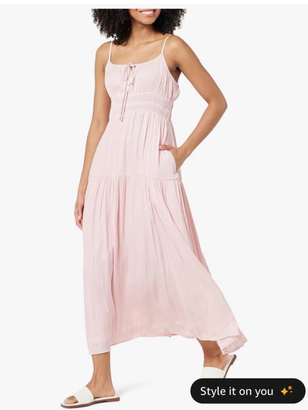 Women's Light Pink Tie-Front Spaghetti Strap Maxi Dress